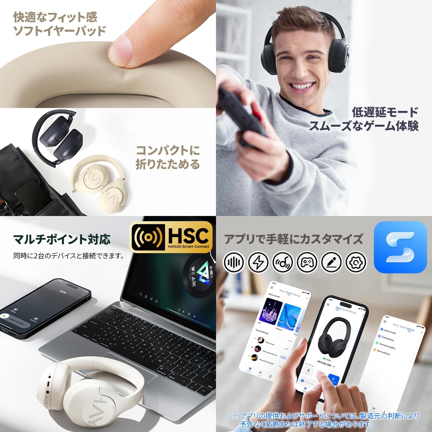 Haylou HL-S30WH Wireless Noise Cancelling Headphone, S30 (Maximum - 43 Db), Powerful Neukan, Bluetooth 5.4, High Resolution, 360 Spatial Audio, up to 80 Hours of Playback, Microphone Included, 2 - Black image number 2