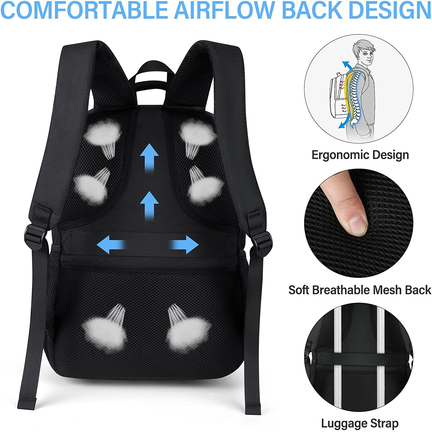 15.6Inch Laptop Backpack, Travel Backpack with USB Charging Port and Headphone Hole for Men and Women, Business Laptop Carry on Luggage Backpack for Business College, Black image number 6