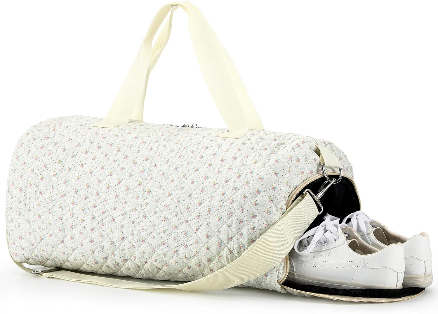 Dansydaisy Quilted Duffle Bag for Women Cotton Dance Bag with Adjustable Carry Strap and Handy Pouch Floral Backpack for Dancers, Colorful, 18.9 X 9.45 X 8.66 Inches / 48 X 24 X 22 Cm, Colorful Floral