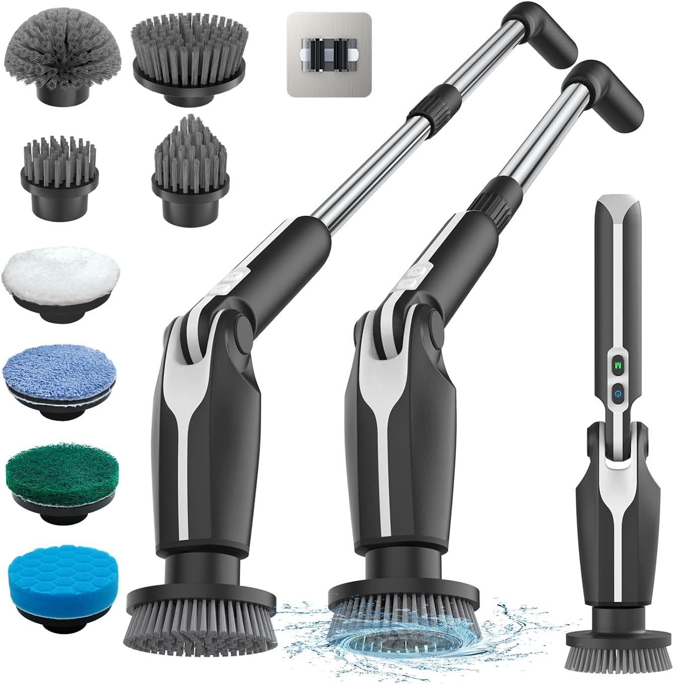 Leebein Electric Spin Scrubber, Electric Scrubber with 4 Adjustable Angles and 8 Brush Heads, Shower Scrubber with Long Handle & Remote Control, Cleaning Brush for Bathroom, Tub, Floor, Tile
