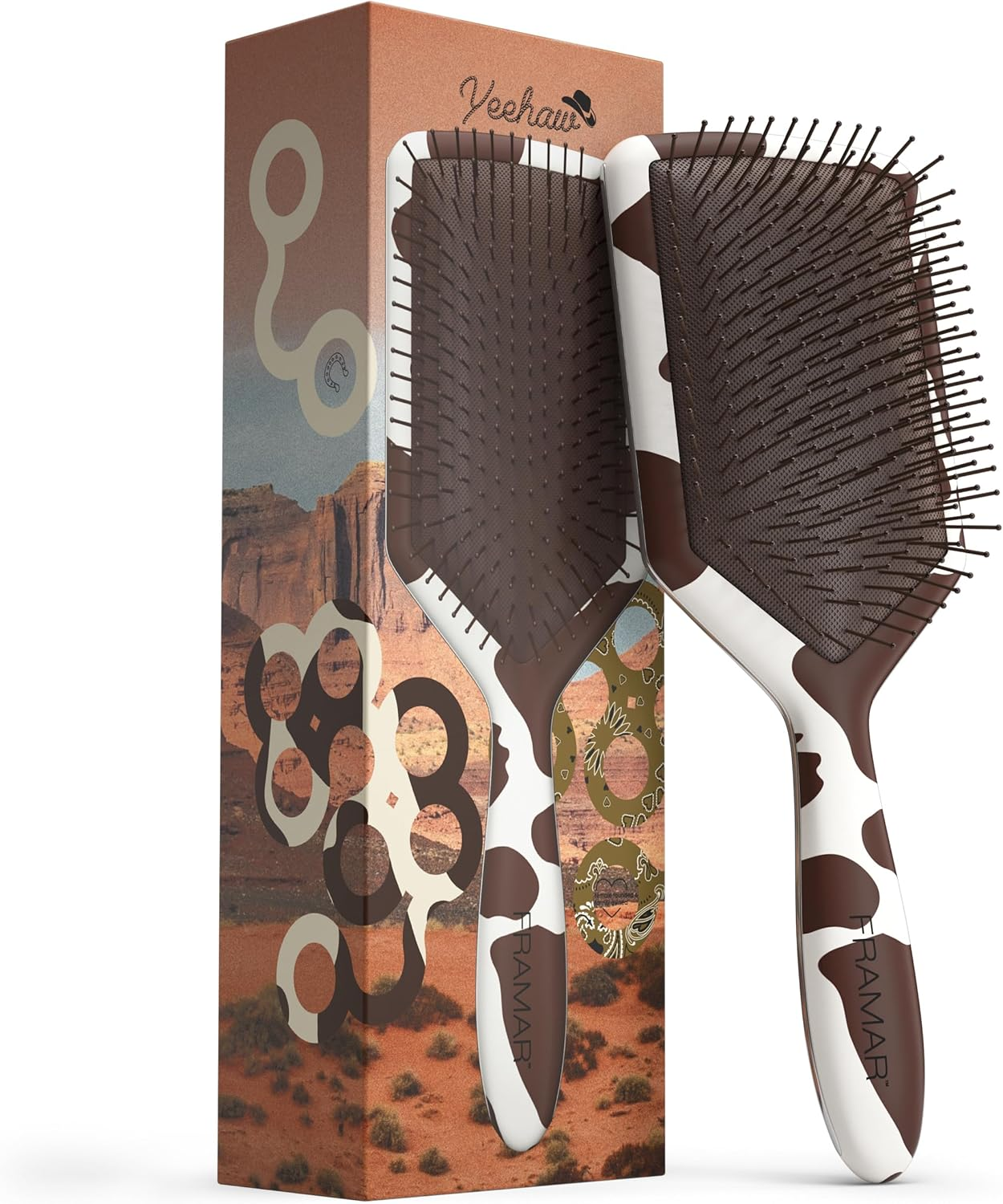 FRAMAR Paddle Hair Brush Detangler, Detangling Hairbrush for Women, Wet Hair Brush for Girls, Hair Detangler Brush, Wet Hairbrush, Hairbrushes, Girls Hairbrush Detangler, Reduces Frizz &ndash; Cow Print