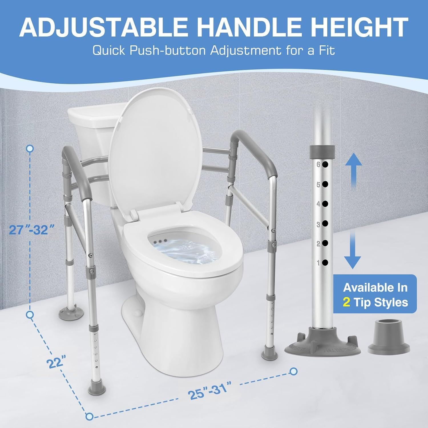 Toilet Safety Rails, Safety Frames Rails Suction Cup Floor Standing Toilet Armrest，Adjustable Bathroom Support Handles, Fits Most Toilet image number 4