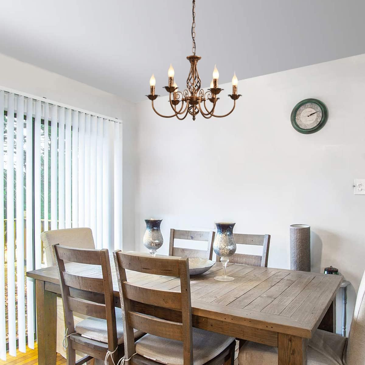 Jaycomey French Country Chandelier, Rustic 6 Light Bronze French Country Pendant Light Fixture, Vintage Metal Chandelier for Dining Room Kitchen Living Room Bedroom Hallway, E14 Base - Black/12 Light image number 7