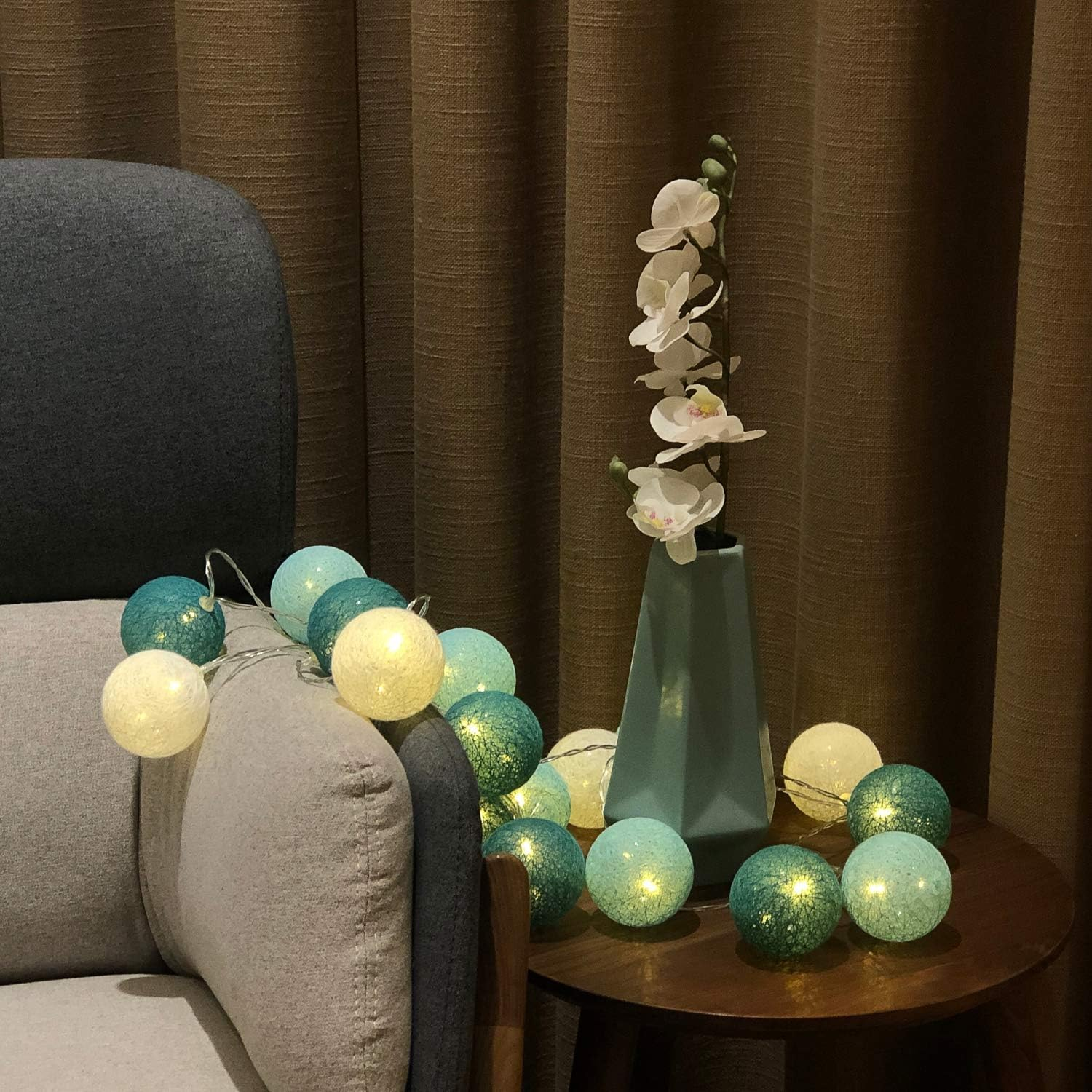 Padwa Lifestyle Cotton Ball String Lights, 3.1M/10.2Ft 20 Leds USB Powered Cotton Ball Fairy Lights for Bedroom, Party, Indoor, Wedding, Festival Decor (Tiffany) image number 1