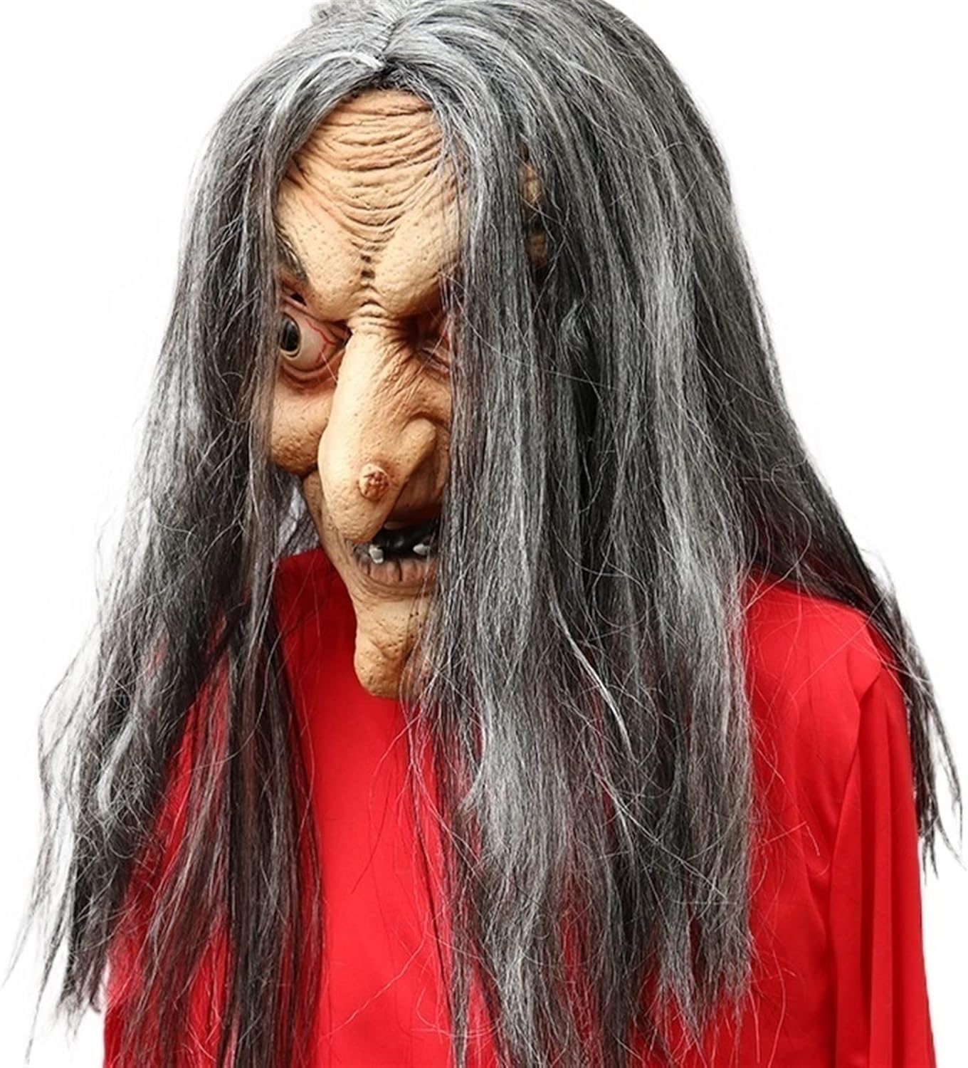Witch Mask, Horror Witch Mask with Hair Halloween Old Women Scary Latex Witch Mask Cosplay Costume Party Prop (Color : A, Size : One Size)