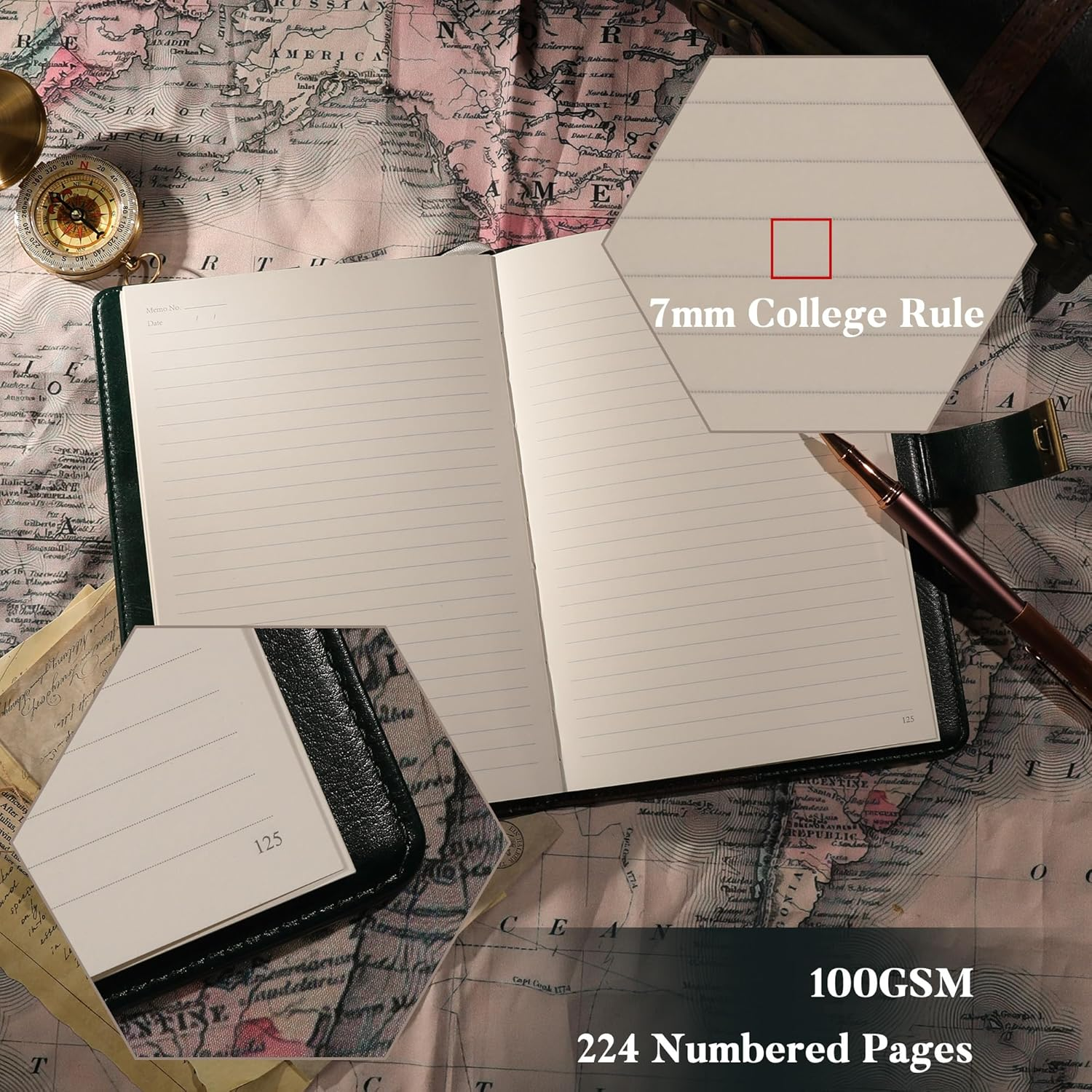 TIEFOSSI Diary with Lock, Tree of Life Vintage Journal with Lock for Women Men, A5 Refillable Notebook with Lock for Writing, 224 Numbered Pages - Green image number 6