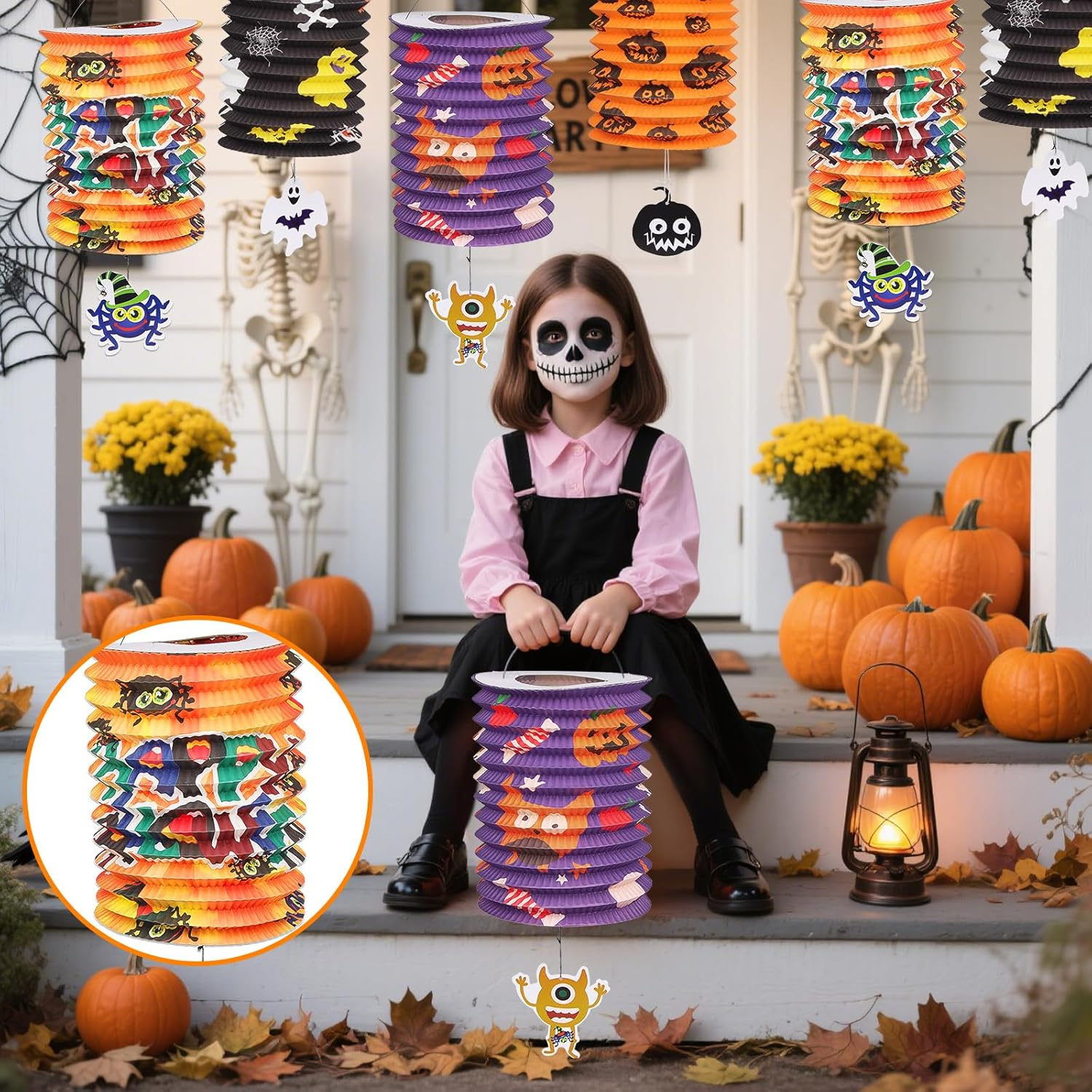 Pack of 4 Halloween Lanterns, Halloween Paper Lanterns Decoration, Pumpkin Lanterns, Foldable Lampshade, Ghost Halloween Lantern Children for Halloween/Outdoor/Saint Martin Party/Party Decorations image number 4