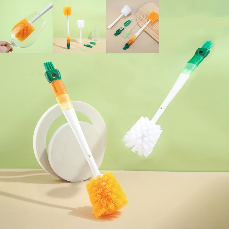 WEZCHUGHAOL 5-In-1 Water Bottle Cleaning Brush Set, Detachable Straw Cleaner, Cup Lid Gap Brush Kit (White-Orange) - White-Green image number 7