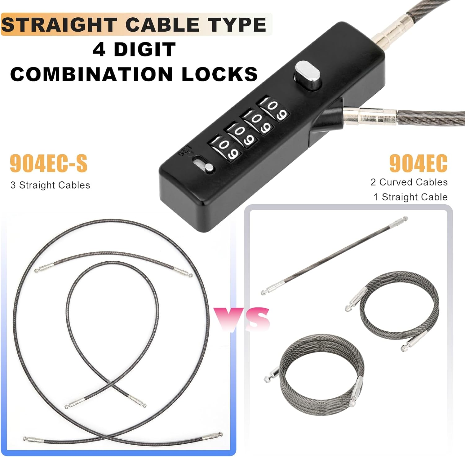 Chain Link Lock, 3 Insterchangeable Multi-Length Cables Zinc Alloy Combination Lock, with 1/5 Inch Locking Cable, Wide Use for Small Bike, Outdoor Fence, Suitcase, Travel Luggage - Black image number 3