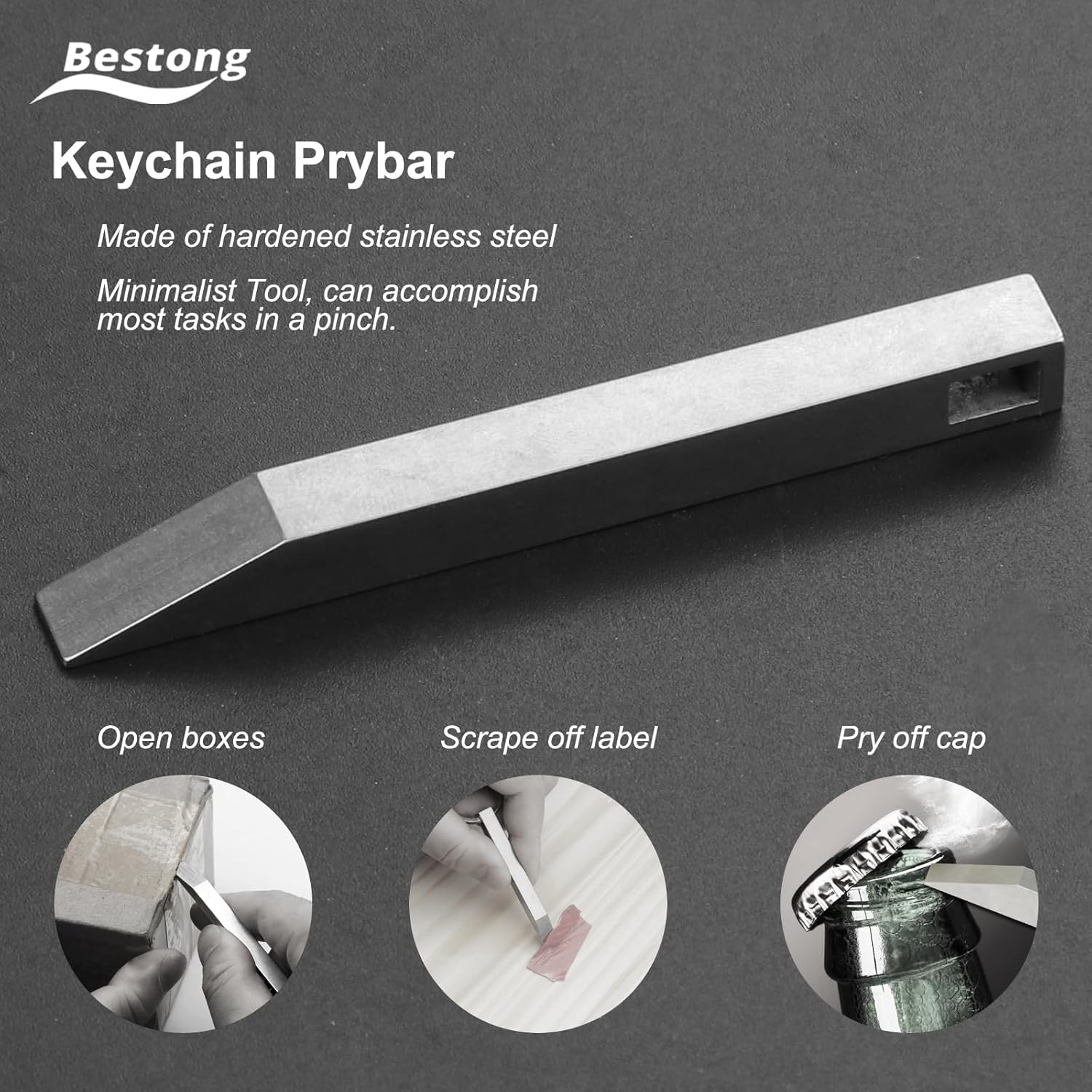 EDC Pry Bar - Mini Keychain Prybar for Every Day Carry, Small Prybar Multitool, Heavy Duty Stainless Steel Pocket Pry Bar image number 4