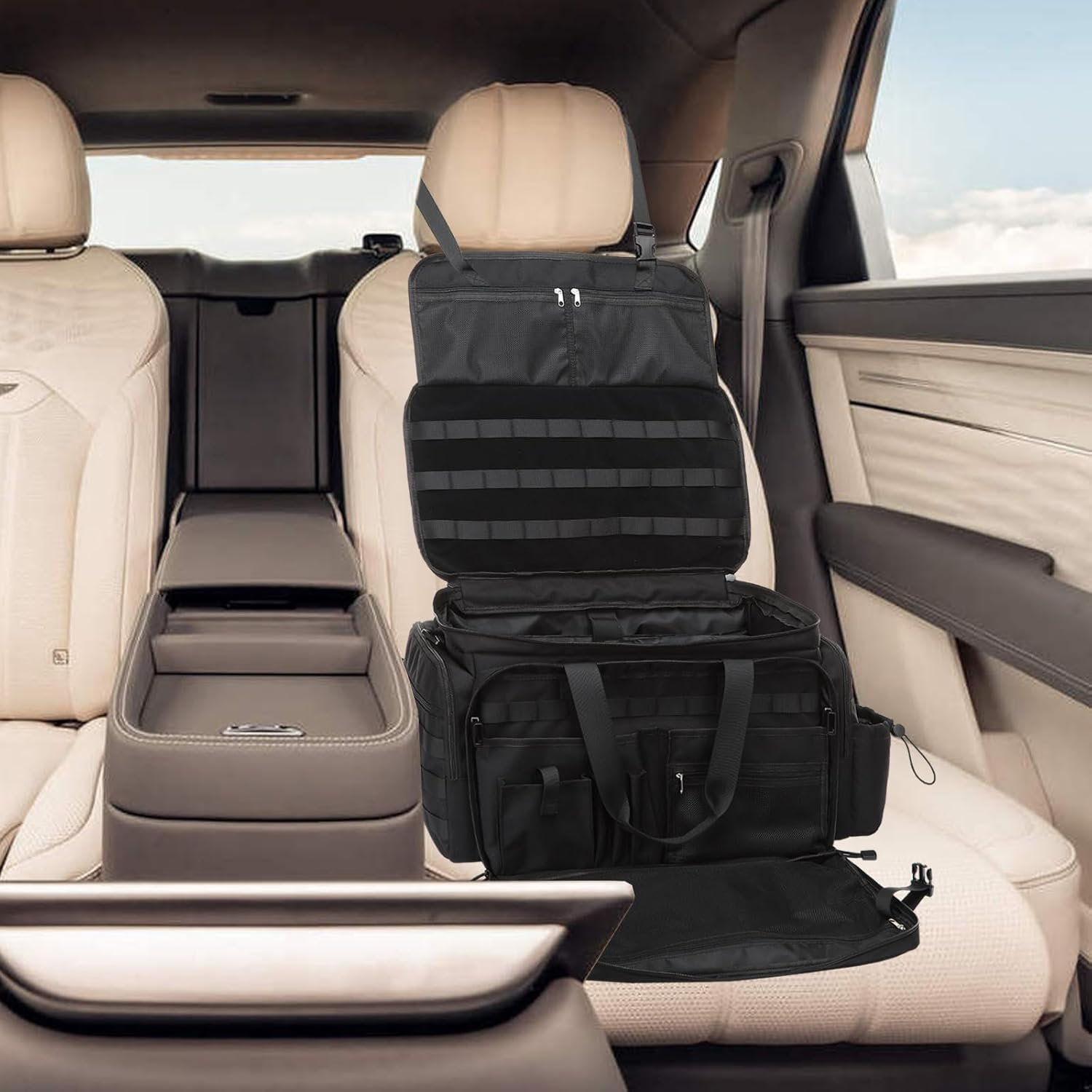 MOSISO Patrol Bag Law Enforcement, Car Front Seat Organizer for Police Equipment, Police Gear Bag with Padded 16 Inch Laptop Compartment, Hanging Seat Storage for Patrol Vehicle, Car, Truck, Black image number 2