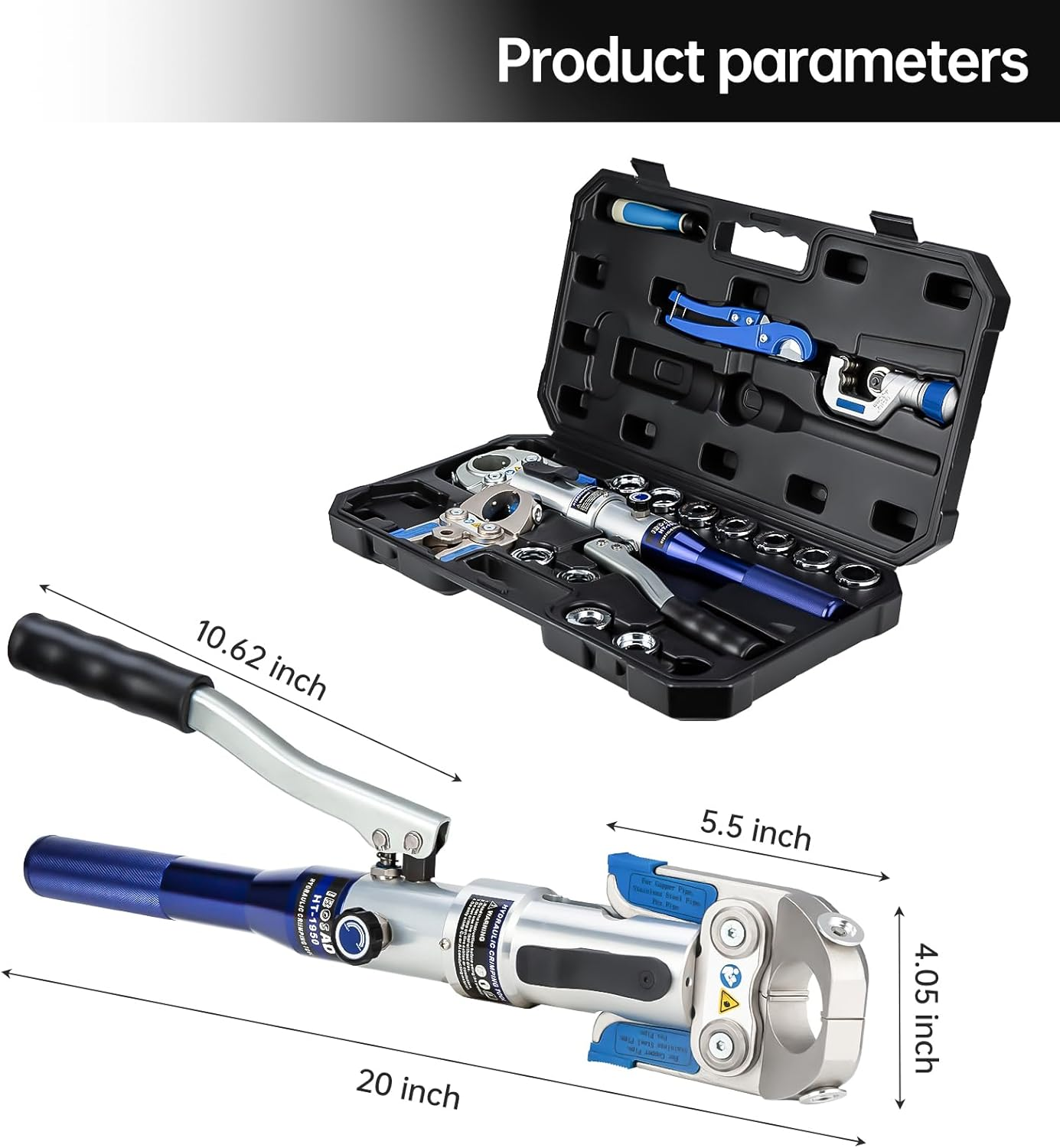 IBOSAD Hydraulic Copper Pipe Tube Fittings Crimping Tool with 30&deg; Angle Jaw - 1/2, 3/4, 1" Die for Copper and F877 Stainless PEX Press Sleeves, 3/8" to 1" Die for F1807 PEX Ring image number 2