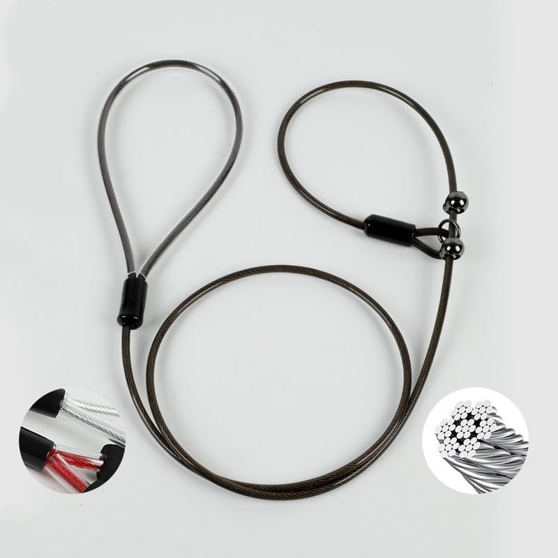 Chew Proof Dog Leash Set,Duty Tie Out Cable with Detachable Short Leash for Medium and Large Dogs, Suitable for Training Teething Puppies, Waterproof Coated Wire Rope (Black, One Size（120Cm*5Mm）)