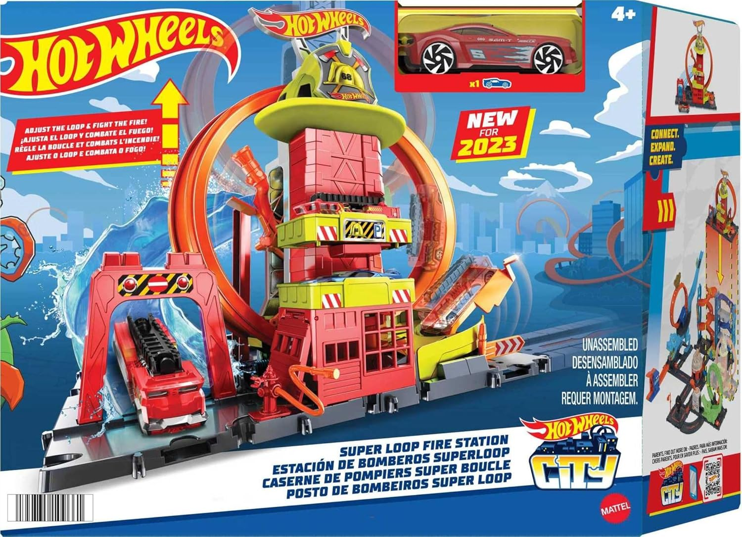 Hot Wheels City with 1 Toy Car, Kid-Powered Elevator, Water-Like Ramp, Track-Play Features, Connects to Other Sets, Fire Station with Super Loop (Amazon Exclusive) image number 5