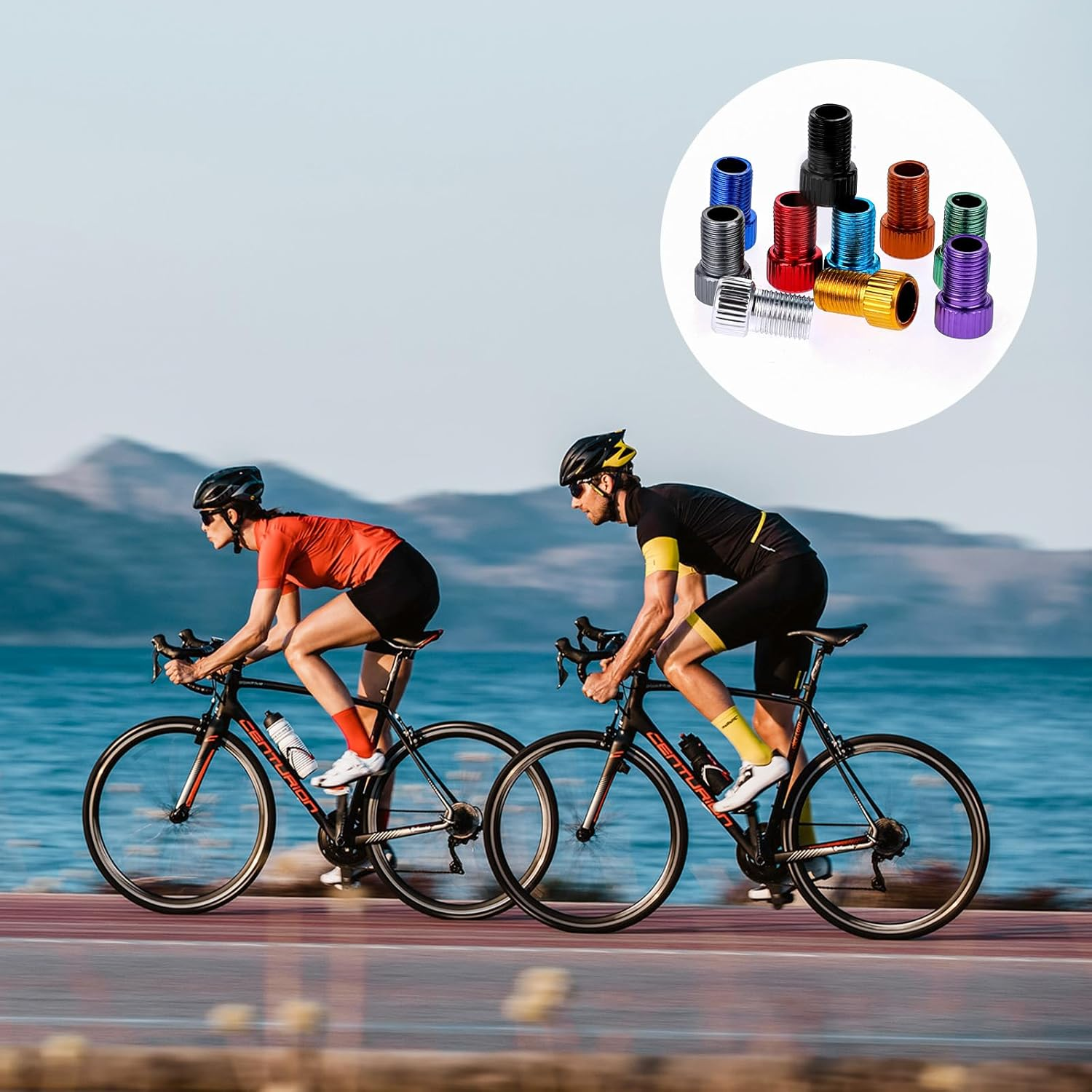 20 Pcs Aluminum Presta Valve Adaptor, Convert Presta to Schrader, French UK to Us Adaptor Universal Inflate Tire Using Standard Pump or Air Compressor Bike Inflatable Connector (10 Colors) image number 6