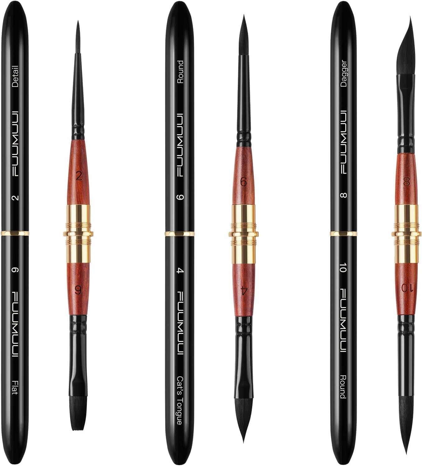 Dual Tip Travel Watercolor Brushes - 3Pcs Synthetic Squirrel Hair Set of 6 Versatile Tips with Leather Pouch Perfect for Watercolor Gouache Ink Painting image number 5