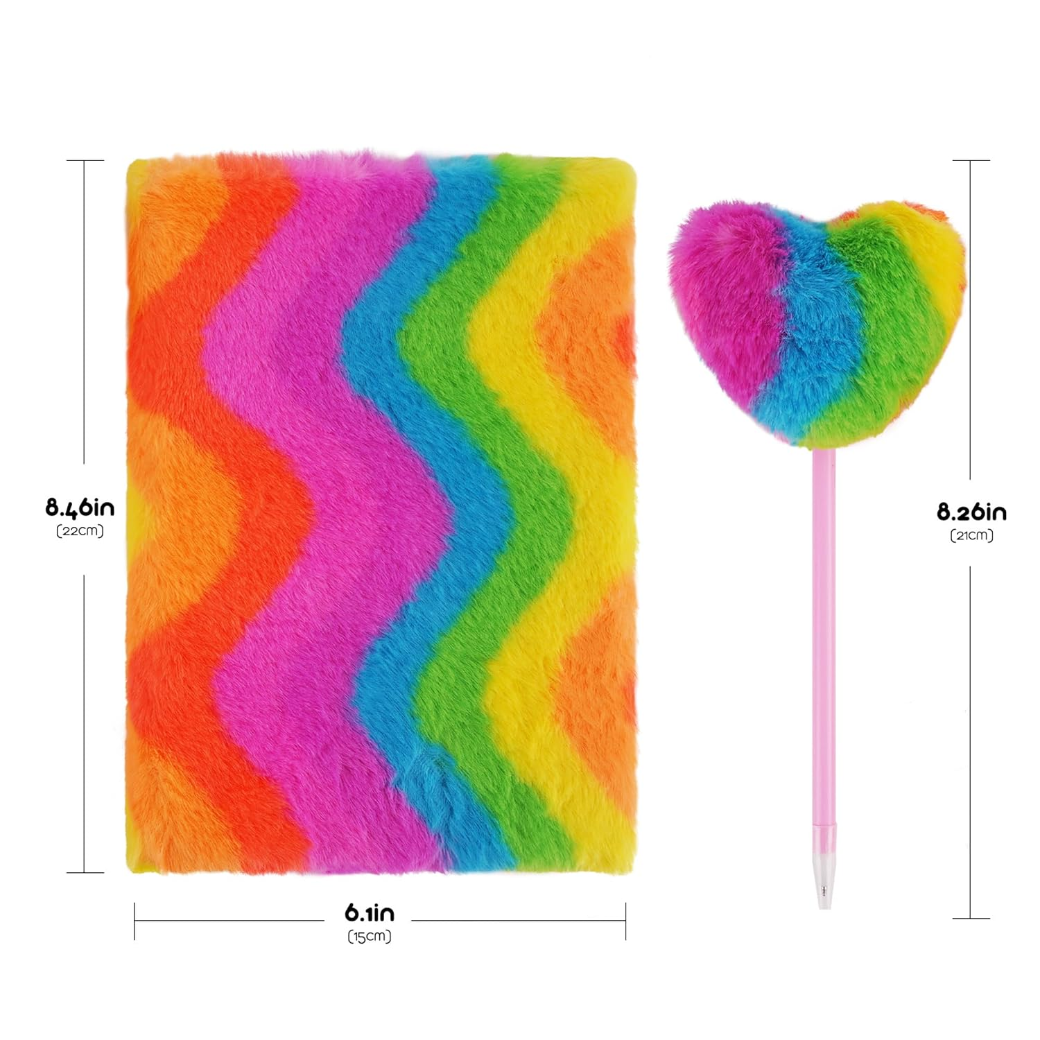 Biiange Plush Notebook, Fluffy Notebook Set, Rainbow Plush Notebooks Diary, for Girls Teens Fuzzy Journal Writing Pad A5 Lined 160 Pages (1Set, Vertical Rainbow) image number 3