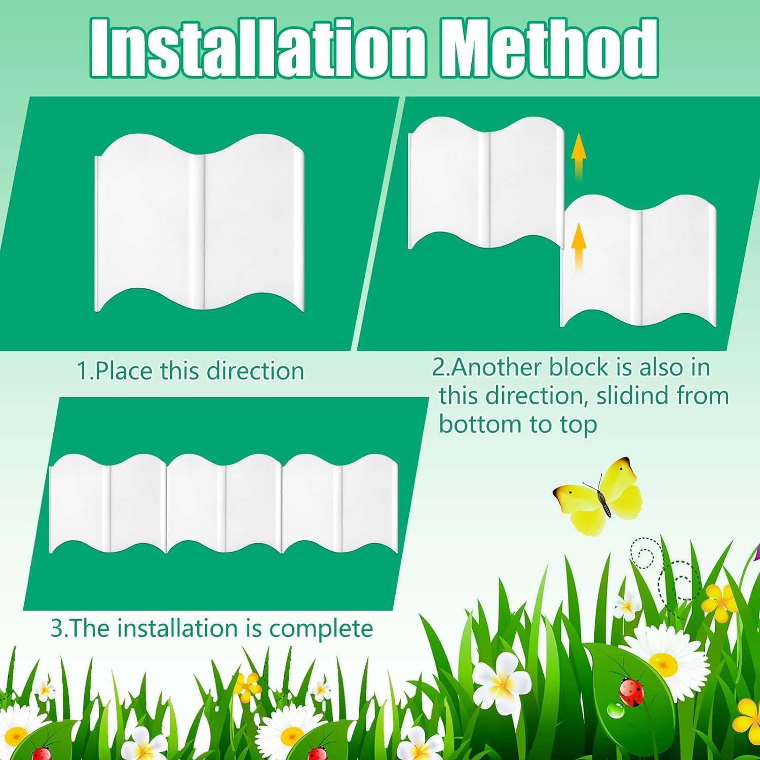 20Pcs Garden Edging Border, Garden Fence Lawn Edgings Decorative, White Flexible Garden Landscape Edging Borders for Outdoor Lawn Garden Flower Bed Yard,Lawn Edging image number 4