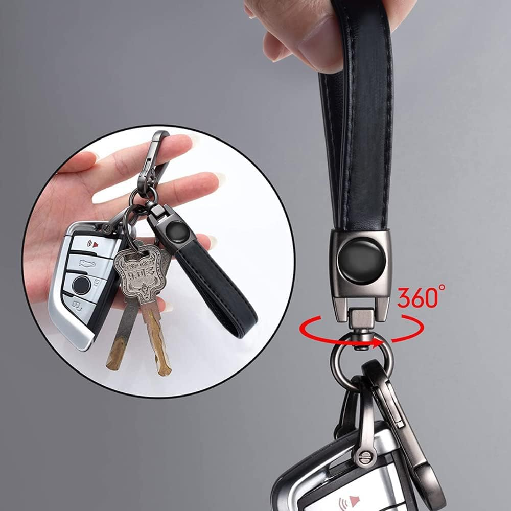 Genuine Leather Car Keychain for Key Ring for Men and Woean,Car Key Chain Accessories Family Present Black image number 3