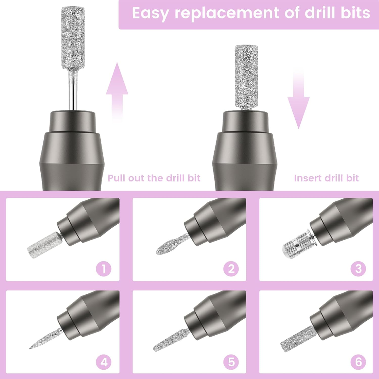 Cordless Nail Drill Set Multipurpose Safe Pedicure Manicure Machine Adjustable Nail Drill Machine Kit Easy to Use Cordless Electric Nail Drill Kit for Home Usage(Grey) image number 5