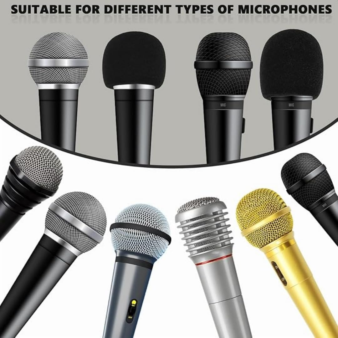 8 Set Microphone Windscreen Foam Covers, Shakeproof Anti-Rolling Mic Protection Silicone Ring, Wireless Handheld Microphone Bottom Rod Sleeve Holder, for KTV, Recording Studio (Black) - Mixed image number 4