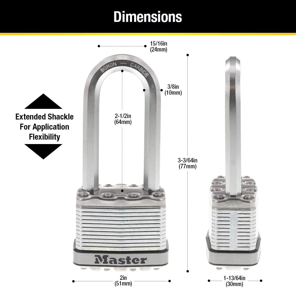 Master Lock Padlock, Magnum Laminated Steel Lock, 2 In. Wide, M5XTLJ (Pack of 2-Keyed Alike) image number 5