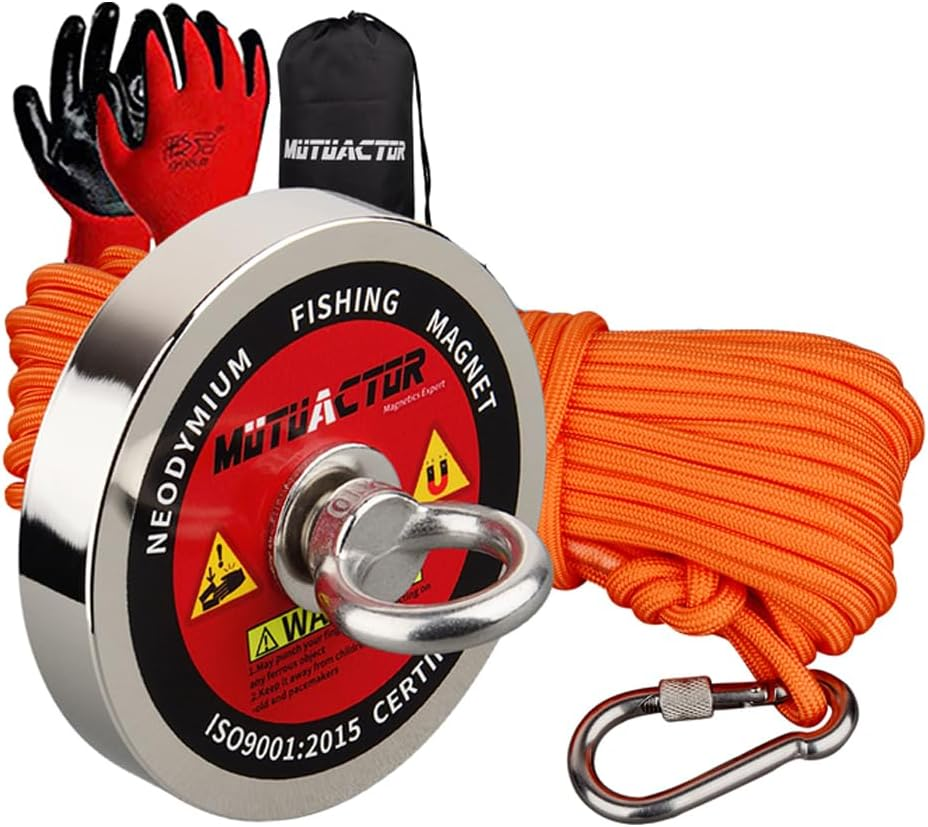 Fishing Magnet Kit,700Lb,1000Lbs,1200Lbs Neodymium Magnet,Strong Magnet Fishing Heavy Duty with 65Ft Salvage Rope,Gloves,Bag for Retrieving Tools &Find Treasure (700Lbs Vertical Set)