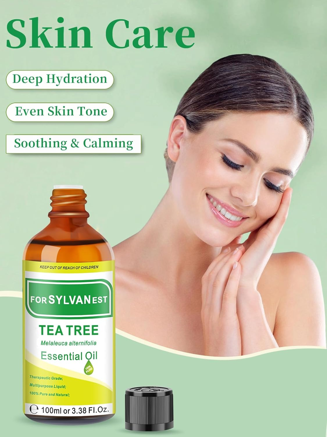 FORSYLVANEST Tea Tree Essential Oil 3.38FL Oz/100Ml, Therapeutic-Grade Aromatherapy Tea Tree Oil in Glass Bottle, 100% Pure and Natural for Diffusers Skin, Hair, Toenail Fungus