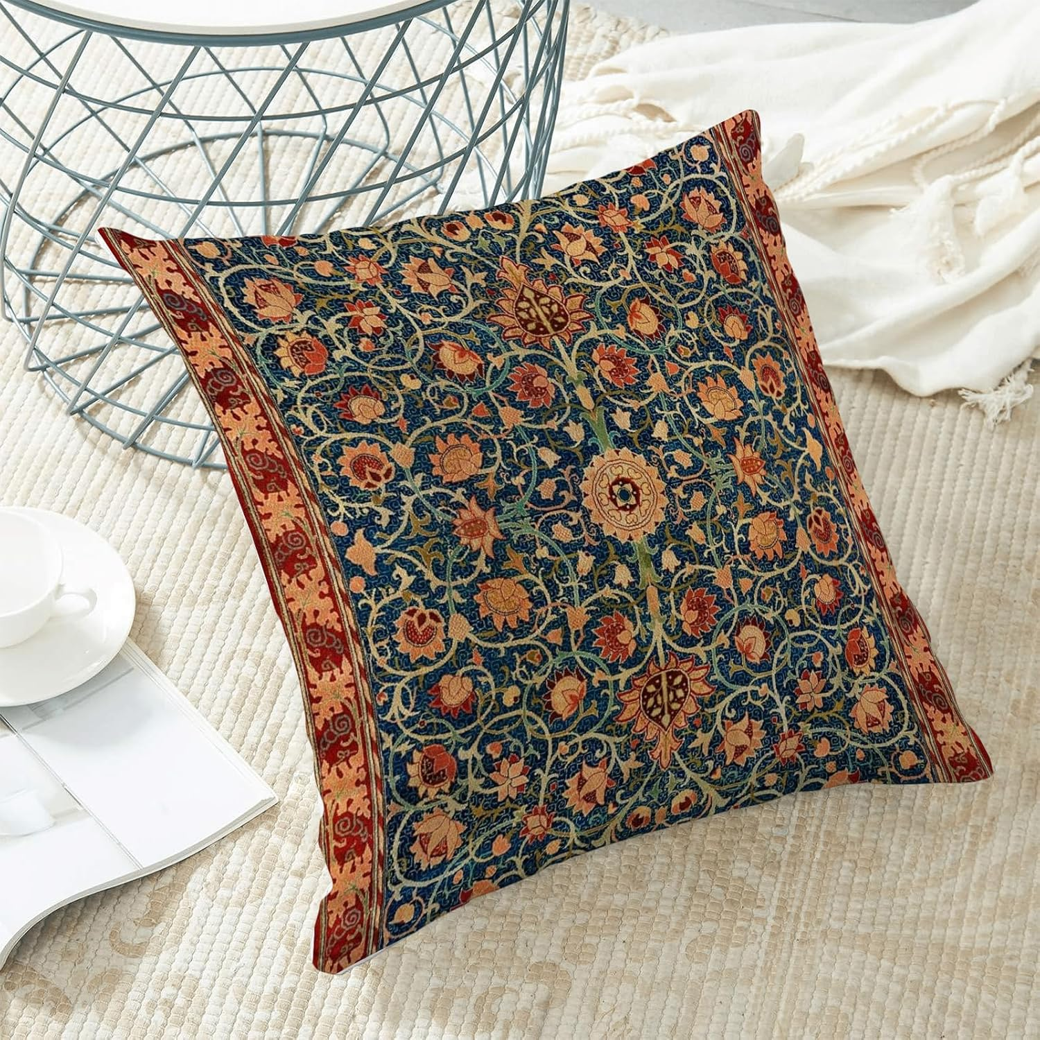 Boho Floral Pillow Covers 18X18 Set of 2, William Morris Flower Pattern Design Decorative Throw Pillows Bohemian Vintage Farmhouse Cushion Pillow Covers for Sofa Couch Bed Outdoor Decor