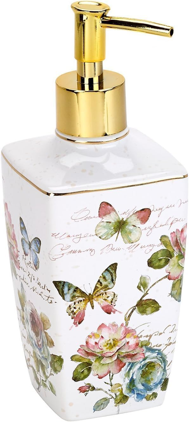 Avanti Linens - Lotion Pump/Soap Dispenser, Ceramic Countertop Accessories, Artistic Home Decor (Butterfly Garden Collection) image number 1