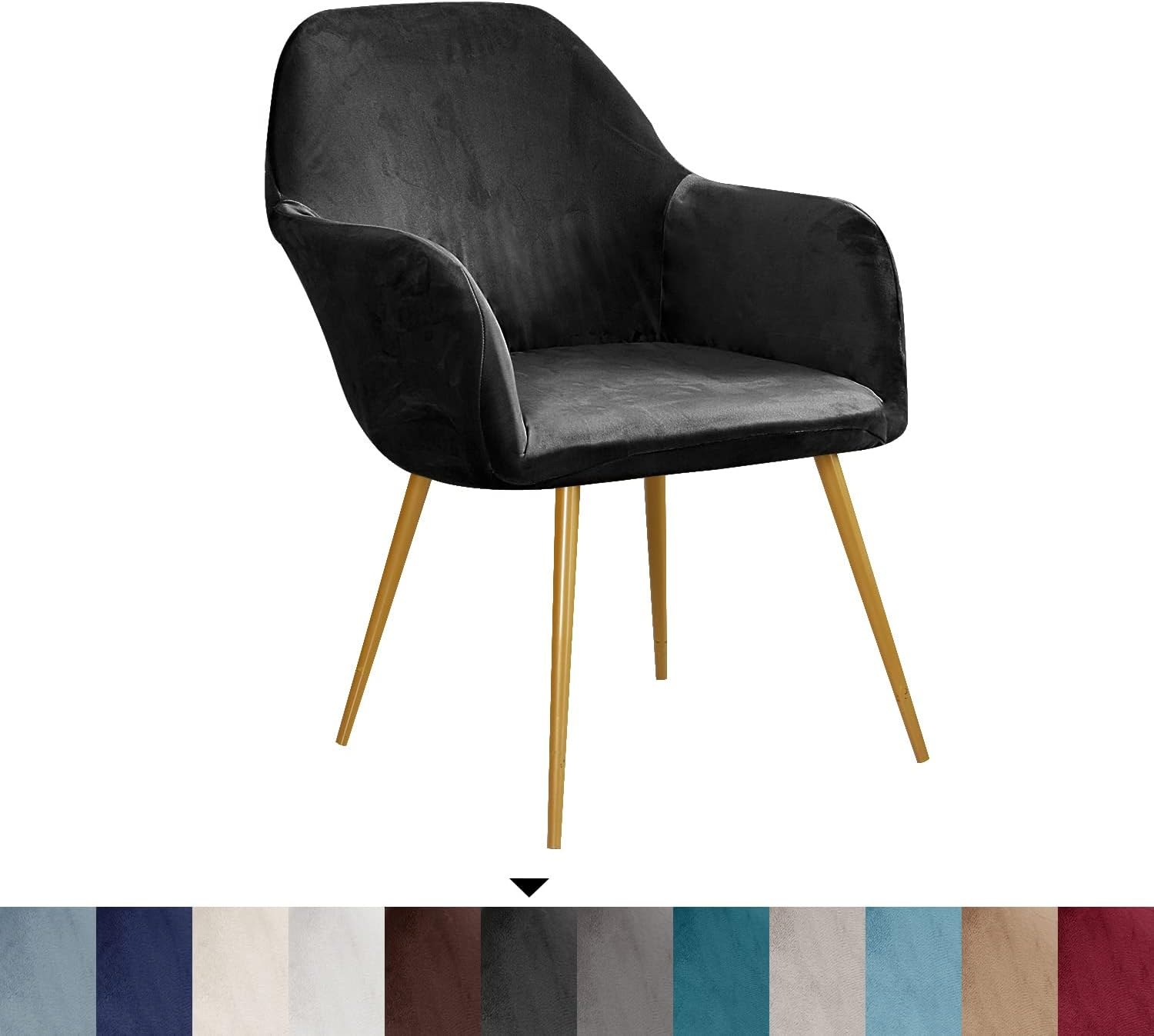 Velvet Stretch Black Modern Curved Back Armrest Wingback Chair Cover for Banquet Office Living Room Vanity Bedroom Set of 1 - Black image number 4