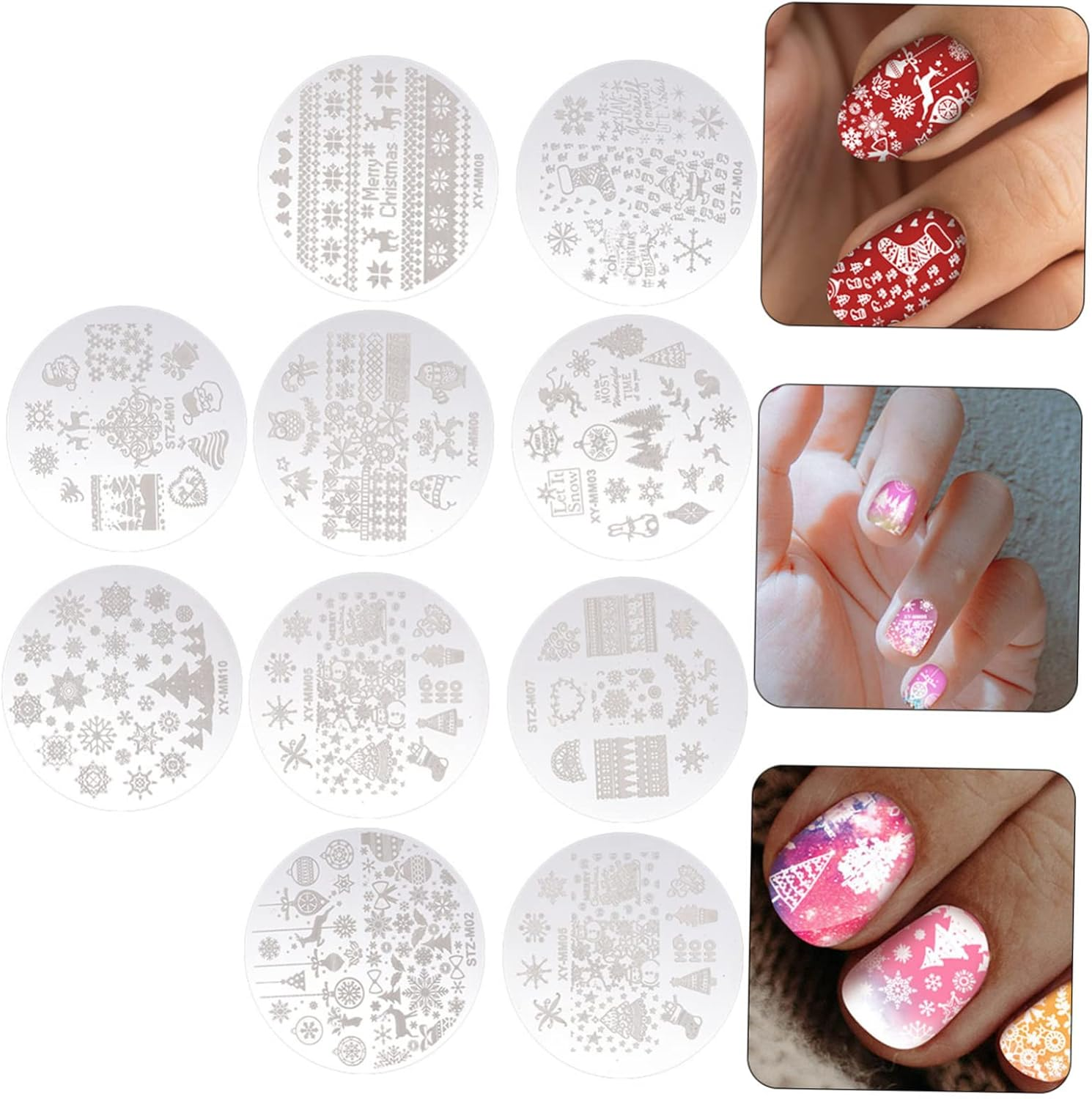 Healeved Nail Stamping Plates Christmas Theme 10Pcs Manicure Enhancement Kit Decorative Stamps for DIY Nails