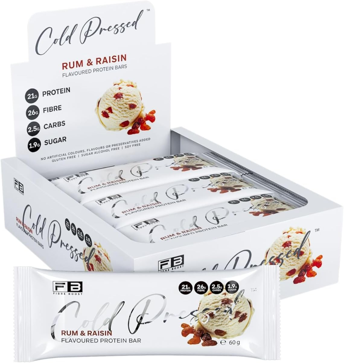 Fibre Boost Cold Pressed Rum and Raisin Flavoured Protein Bar image number 1