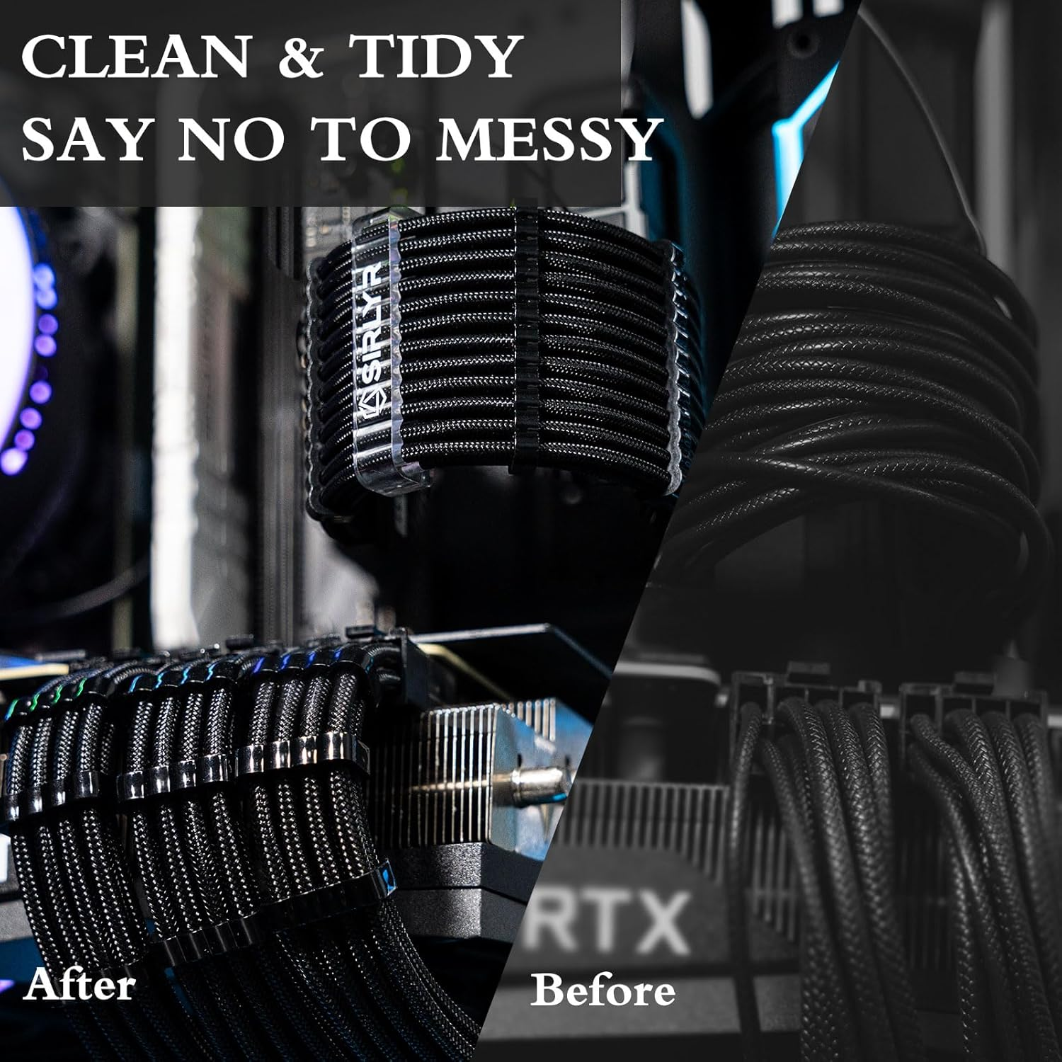 Sirlyr PC Cable Comb,Psu Cables Combs Kit for Extension Cable Management 24 PCS Set 12Vhpwr Cable X 4,24 Pin X 4,8 Pin X 16,3 Mm/0.11In up to 3.5 Mm/0.13 in Wire Gauge Black image number 3