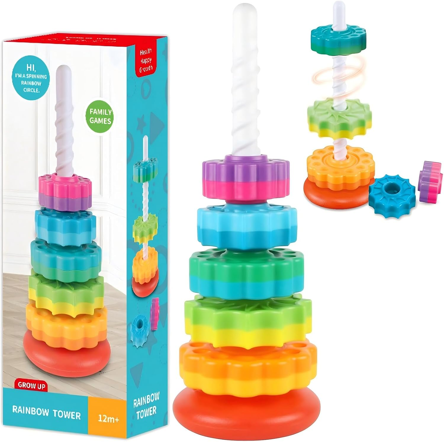 Baby Fidget Toys - Baby Spinning Stacking Toy for Toddlers 1-3, Rainbow Ring Stacker Autism Sensory Toy for Babies 6-12 Months, Kids Boys Girls Christmas Birthday Gifts, Montessori Toys for Babies image number 1