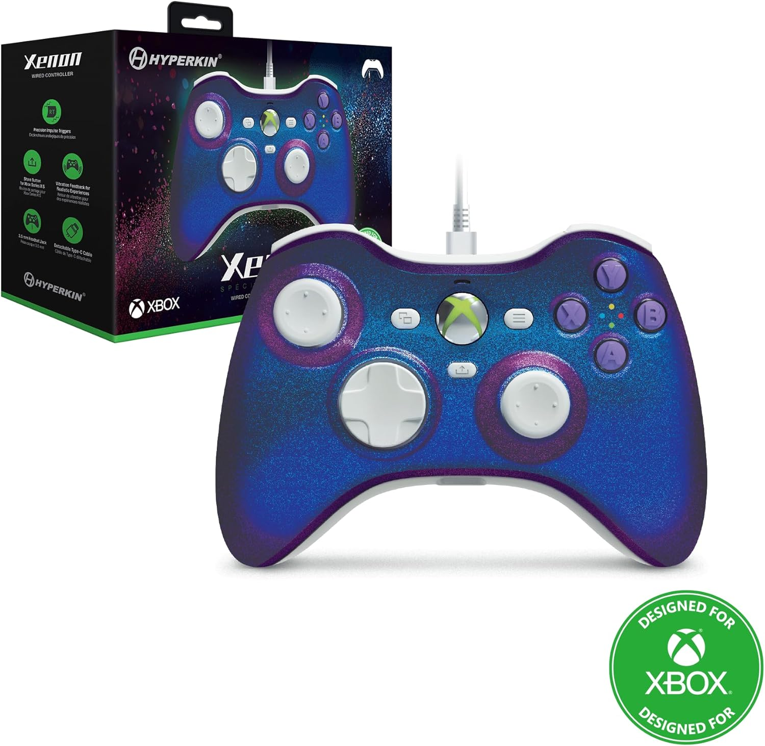 Hyperkin Xenon Wired Controller Special Edition for Xbox Series X|S/Xbox One/Windows 10|11 (Twilight Galaxy) - Officially Licensed