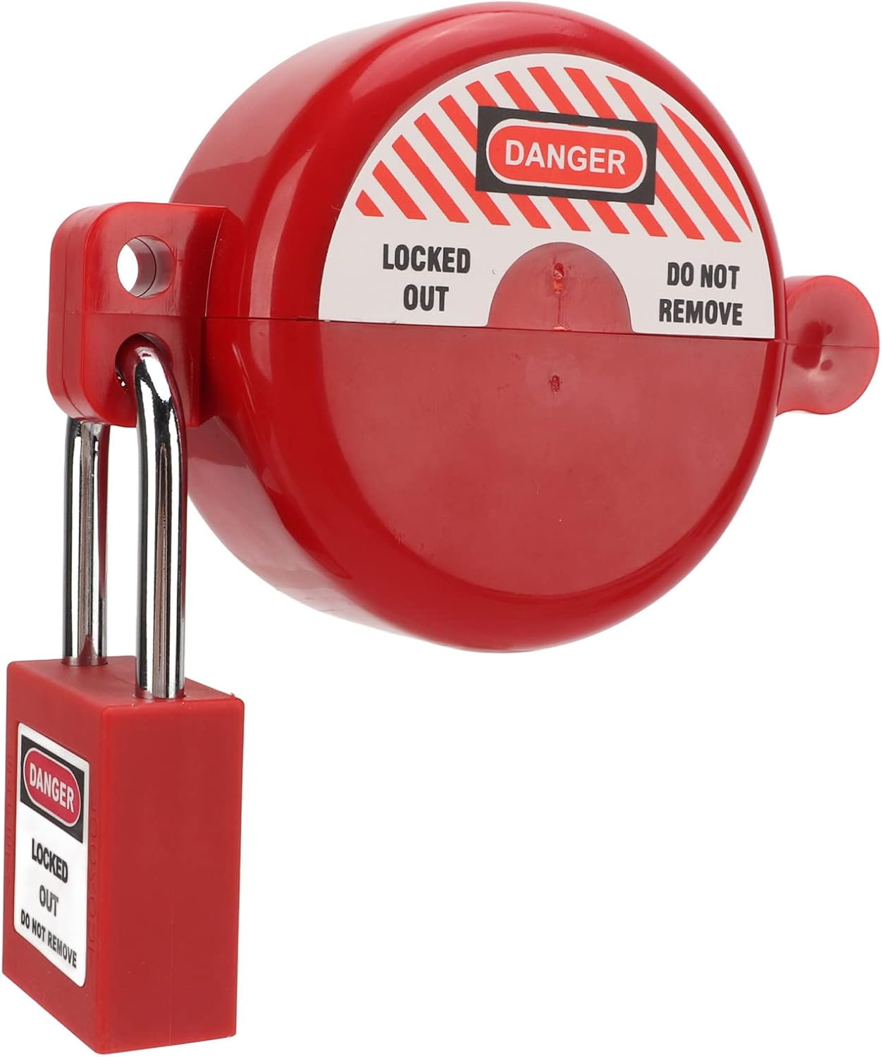 Gate Valve Lockout, 1.1 to 3.15 Inches Rotating Plastic Water Spigot Lock, Outdoor Valve Handle Faucet Lock with Safety Padlock and 2 Keys for Faucet Knob, Spigot, Gas Storage Tank