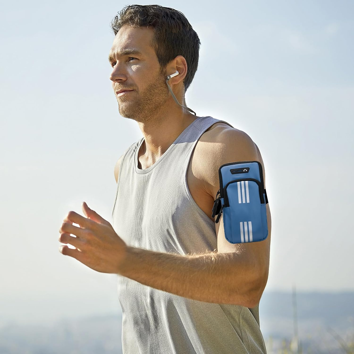 Afitlulu Sports Mobile Phone Arm Bag Sports Armband Mobile Phone with Removable Strap and Headphone Opening, Double Layered Mobile Phone Case Jogging Arm Bag with Reflective Strips Fitness Running image number 6