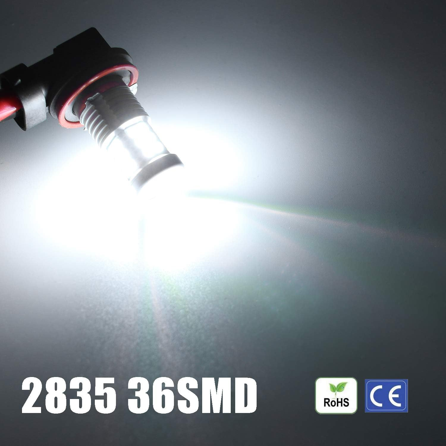 Super Bright 3000Lm H8 H11 LED Fog Lights Bulbs DRL High Power 3030 Chips with Projector Lens Replacement for Cars Trucks, 6000K Xenon White image number 4