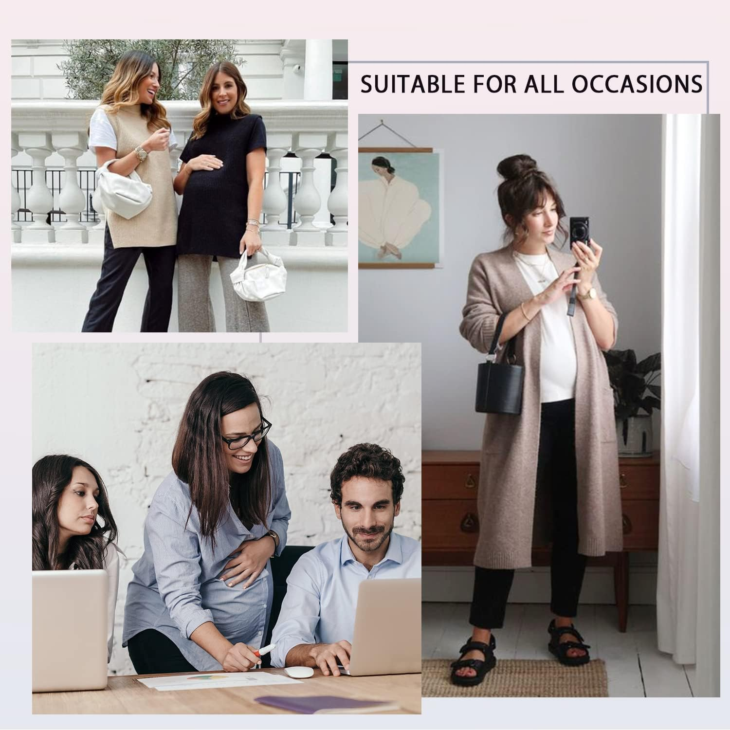 Hi Clasmix 7/8 Maternity Work Pants Comfy Loose Stretch Over-Bump-Casual Workout Pregnancy Capri Yoga Pants(Black,Medium)