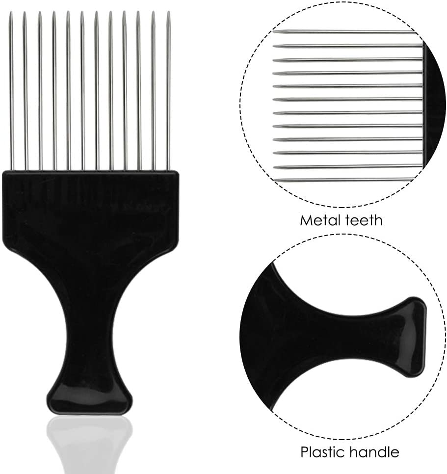 6 Packs Afro Comb Metal Pick Comb, Sourceton Afro Braid Pick Hairdressing Detangle Wig Braid Hair Styling Comb Styling Tool- Black image number 3