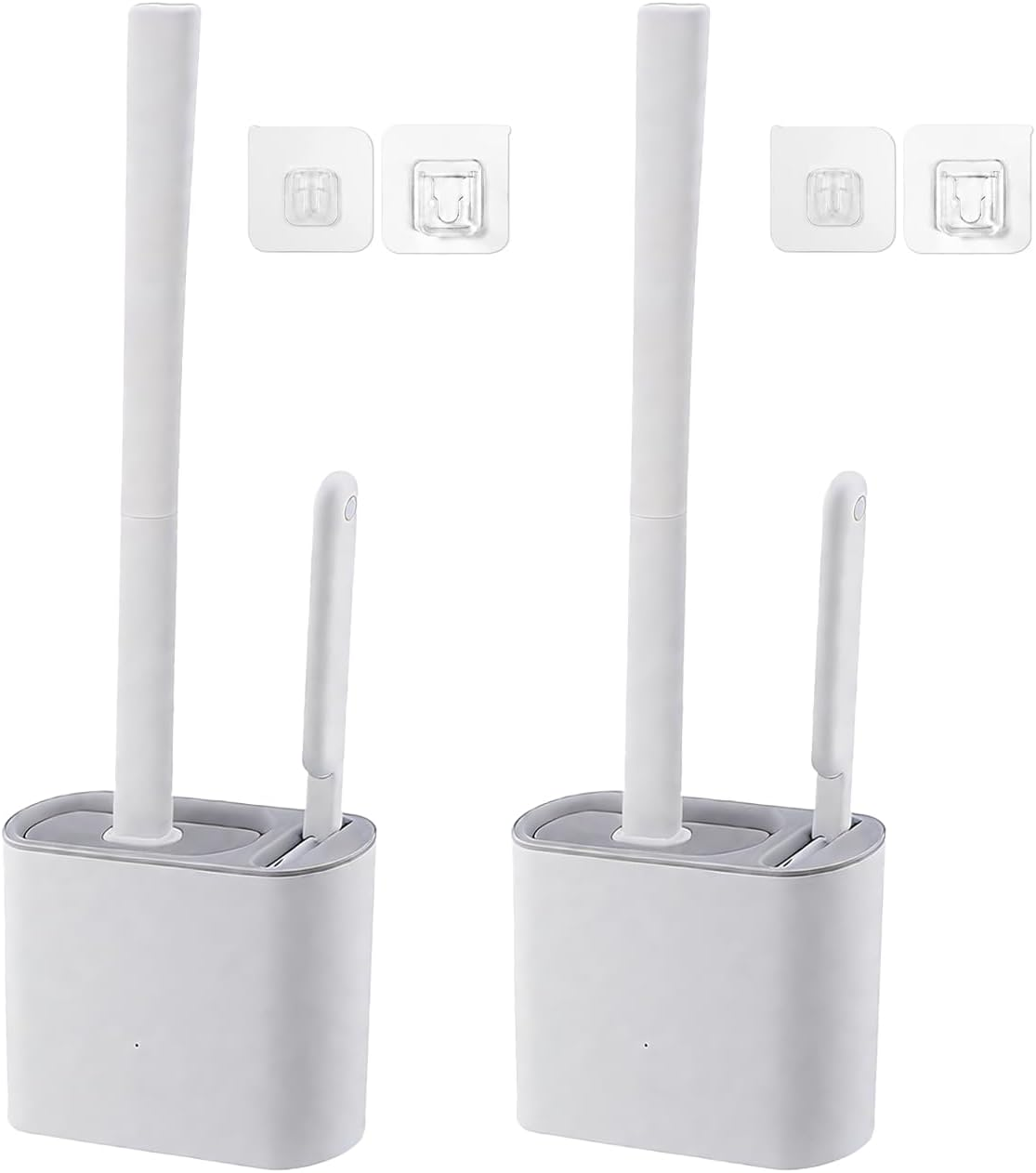 2 Pcs Toilet Brush and Holder Silicone Wall Mounted Toilet Brush for Bathroom, Set of 2 Cleaning Brushes, Flexible TPR Bristles (White) image number 6