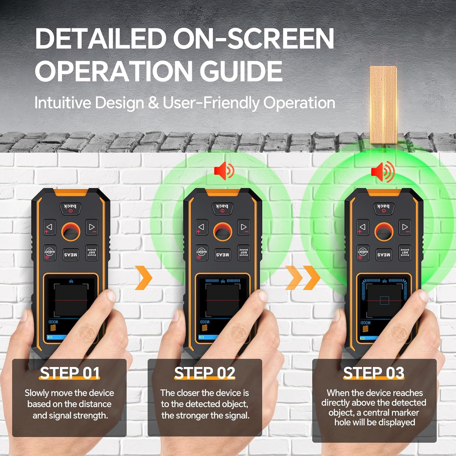 SHGMEET Stud Finder Wall Scanner - with Laser Distance Meter & Digital Level, 5 in 1 Rechargeable Multifunctional Stud Detector with Upgraded Sensor, HD LCD Display and Voice image number 6