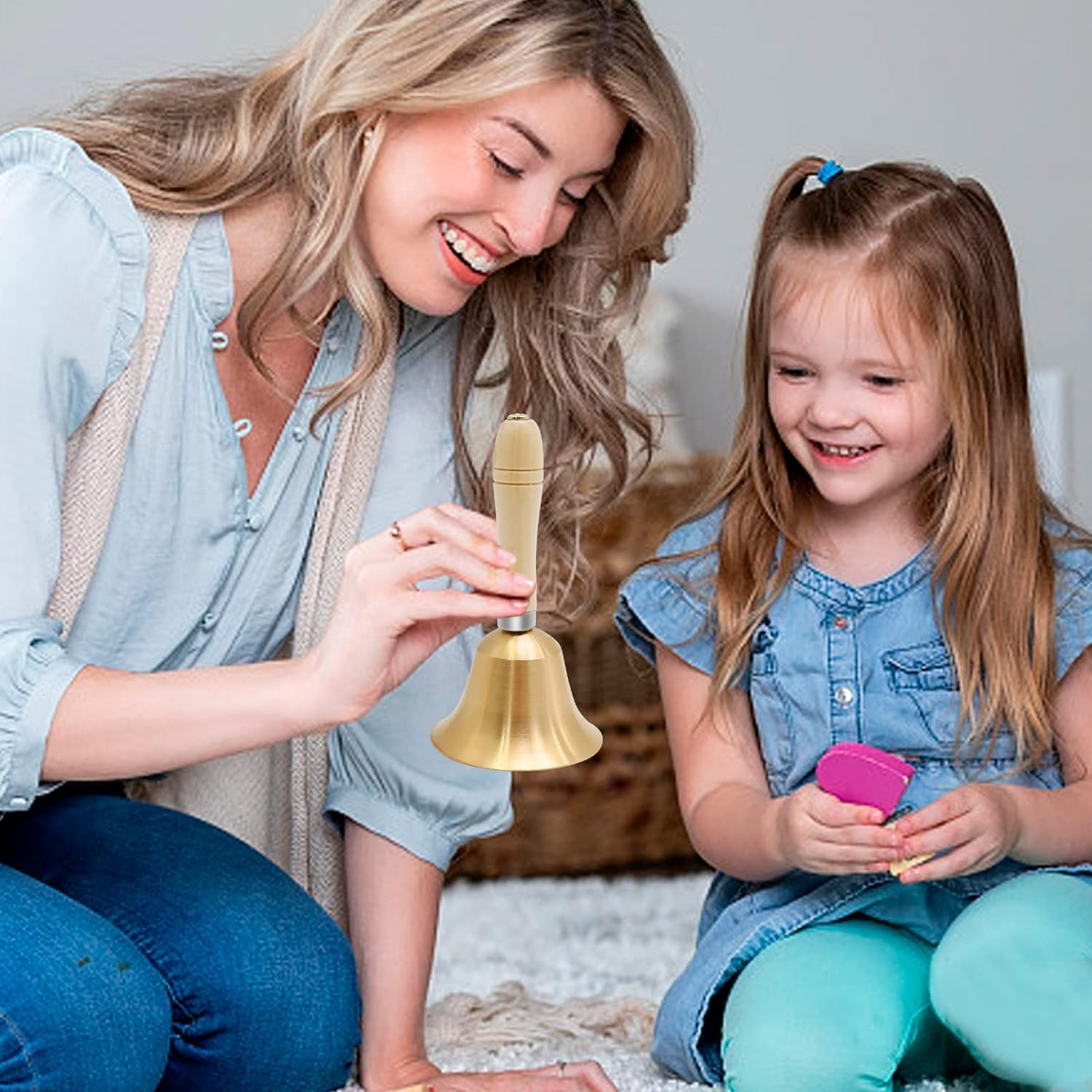 Super Loud Brass Hand Bell with Wooden Handle,Ling-Luo 3.15 Inch Call Bell for Kids and Adults, Perfect for Weddings, Christmas, School, Service, Games, Pet Training, Alarm or Dinner Bell image number 2