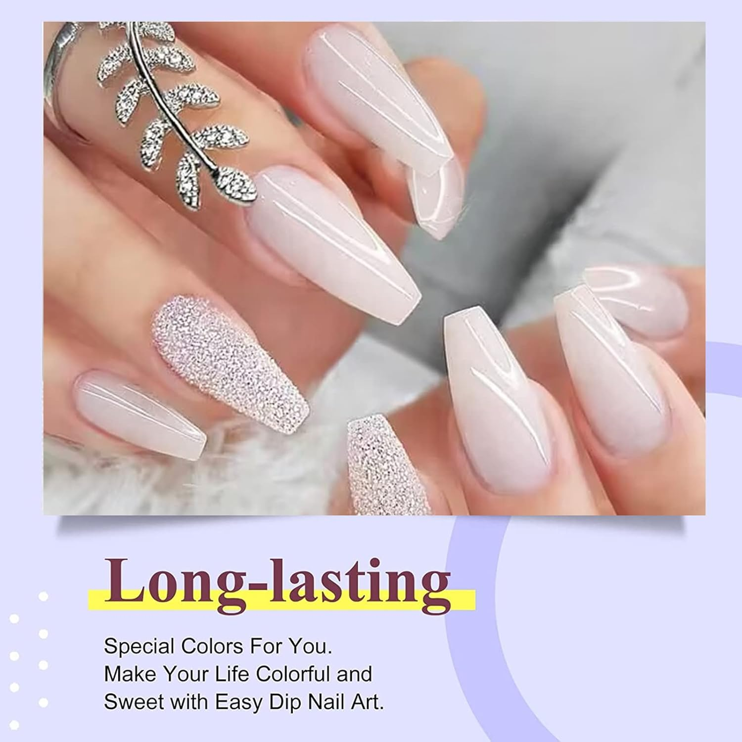 28G/Box Dipping Powder French Manicure Pink and White Clear Transparent Starter Kit Dip Powder Nails No Cure,0.98Oz per Box, Hj-Nd064B-Natural White - Clear Pink image number 4