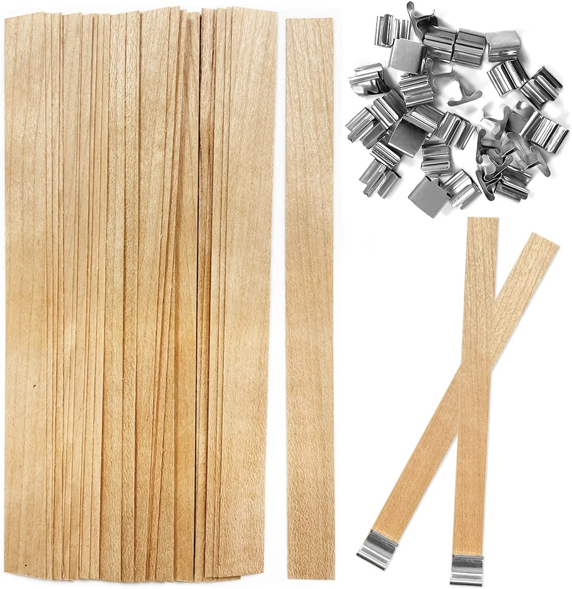 Wood Candle Wicks, 30 Pcs Natural Wooden Candle Wicks with Iron Stand for DIY Handmade Candles, Candle Craft(12.5 * 150Mm)