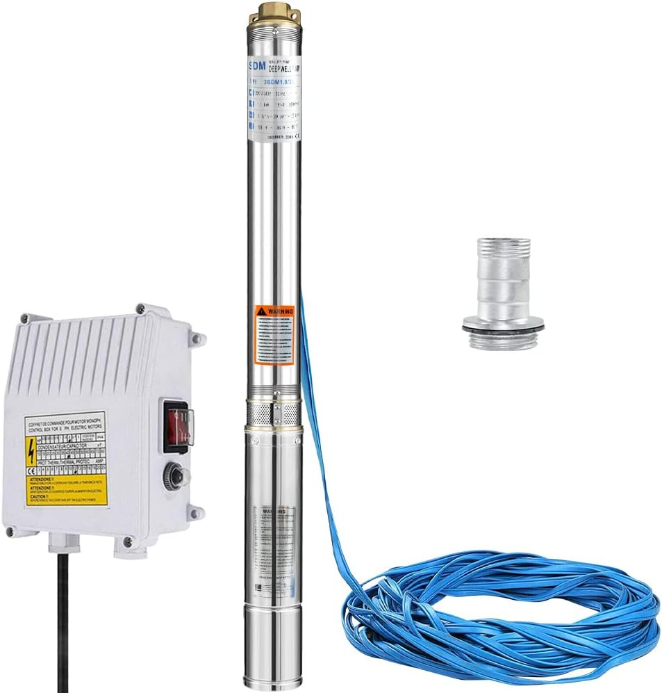 1.5HP 1100W Submersible Bore Pump 240V Deep Well Water Pump Borehole Water Pump Stainless Steel Max Head 60M for Industrial Irrigation Livestock Home Use image number 5