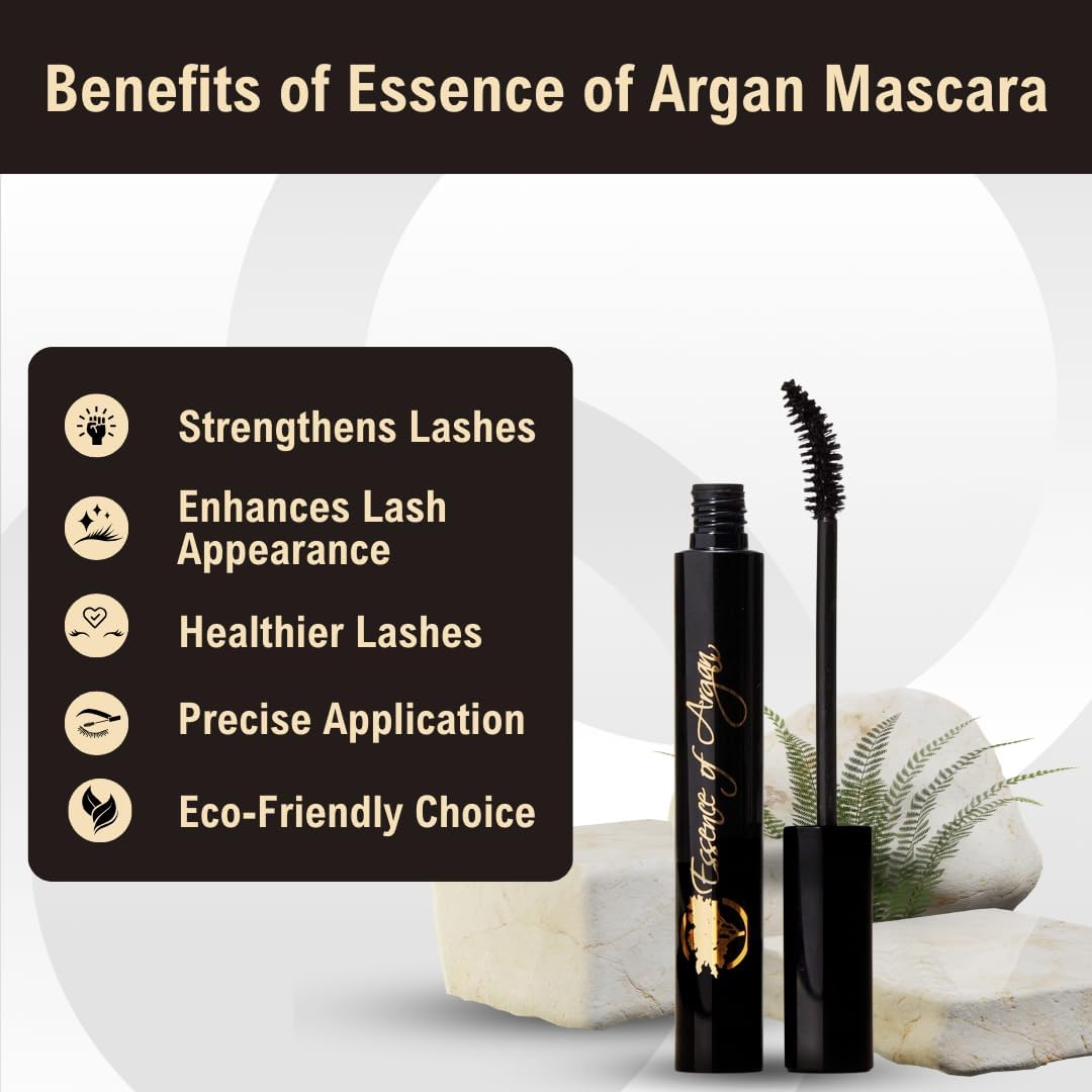Essence of Argan Lash Conditioner Mascara with 100% Pure Organic Ecocert Argan Oil - Waterproof Black Mascara with Beeswax and Candelilla for More Volume & Longer Stronger Lashes (0.25 Oz) image number 4