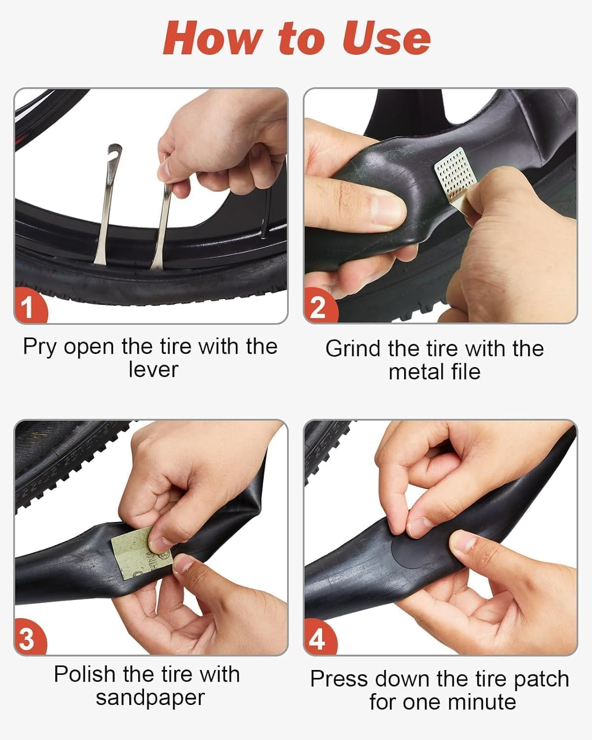 Bike Tire Repair Kit46 Pcs,With 2 Premium Stainless Steel Levers Flat Tire Repair Kit Tire Patch Kit Tire Patch Flat Tire Repair Kit for MTB Ebike Valve Stem Puller Installer Tool image number 4