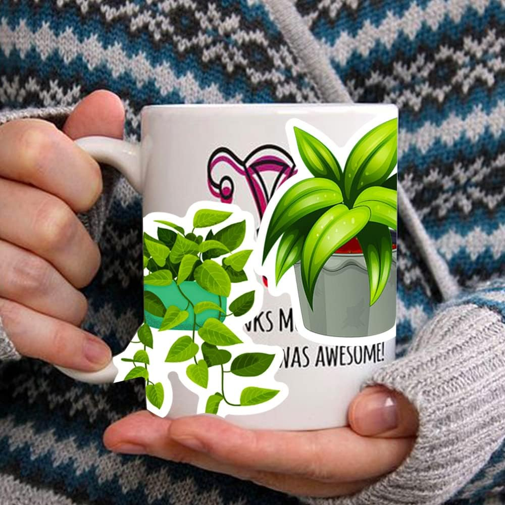 Pack of 50 Green Plant Stickers Waterproof Aesthetic Potted Plants Stickers for Water Bottle Laptop Scrapbook Skateboard Computer Car Bike Motorcycle Luggage Cute Plants Decal for Girls Adults - Danish Pastel image number 5